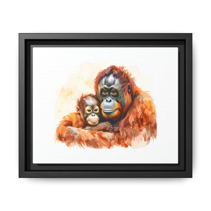Orangutan and Baby Watercolor - Framed Canvas