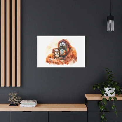 Orangutan and Baby Watercolor Canvas