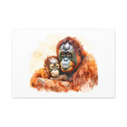 Orangutan and Baby Watercolor Canvas
