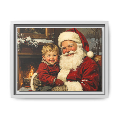 Vintage Santa with Little Boy - Framed Canvas
