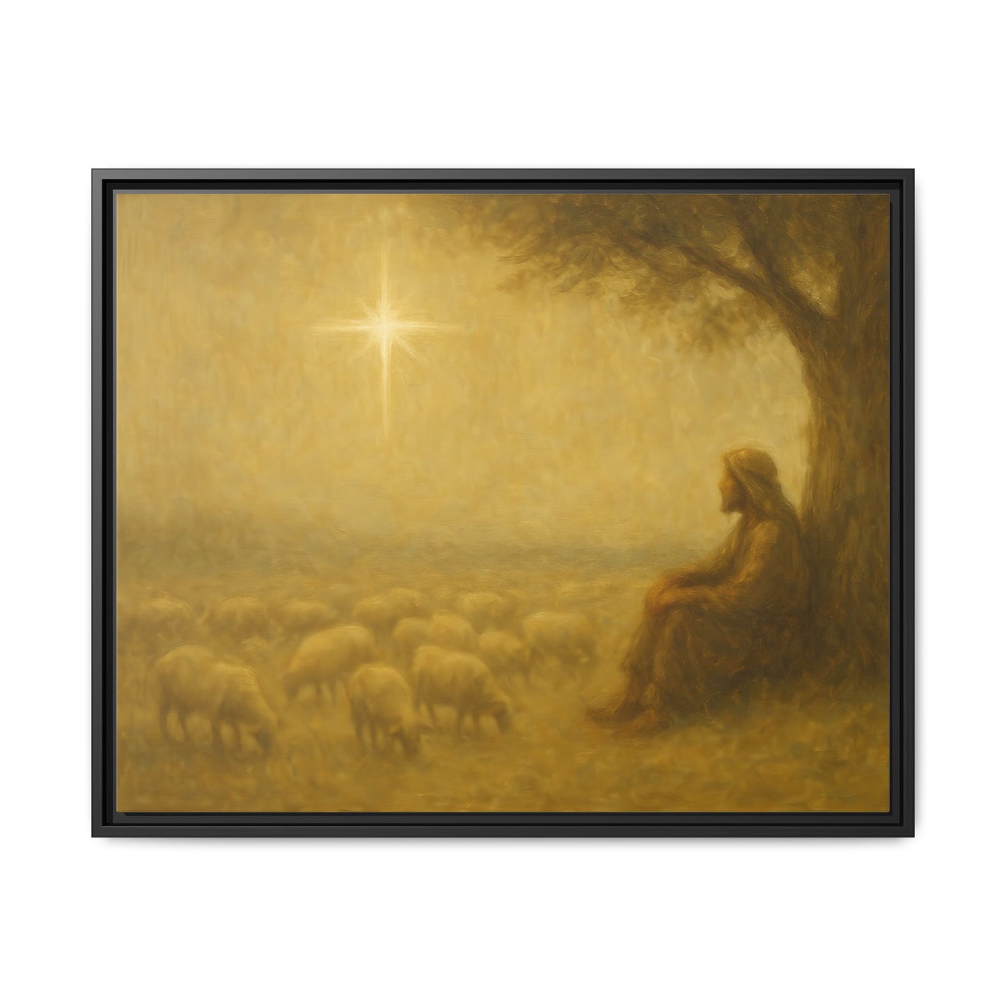 Shepherd In The Field - Framed Canvas