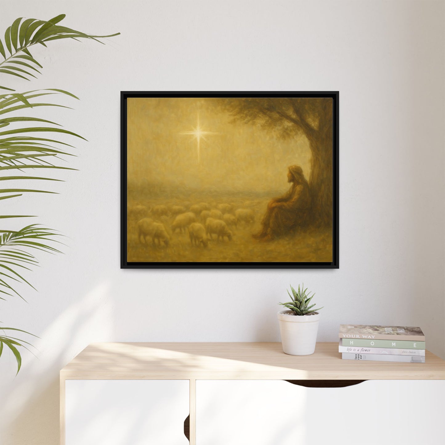 Shepherd In The Field - Framed Canvas