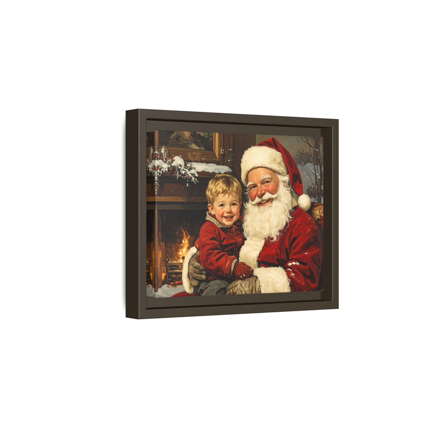 Vintage Santa with Little Boy - Framed Canvas
