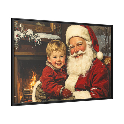 Vintage Santa with Little Boy - Framed Canvas