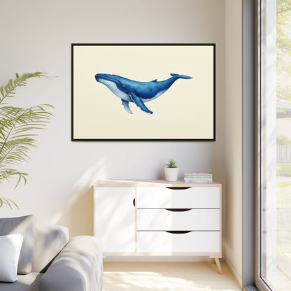Blue Whale Watercolor - Framed Canvas