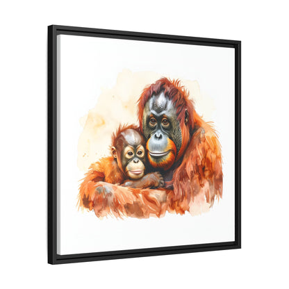 Orangutan and Baby Watercolor - Framed Canvas