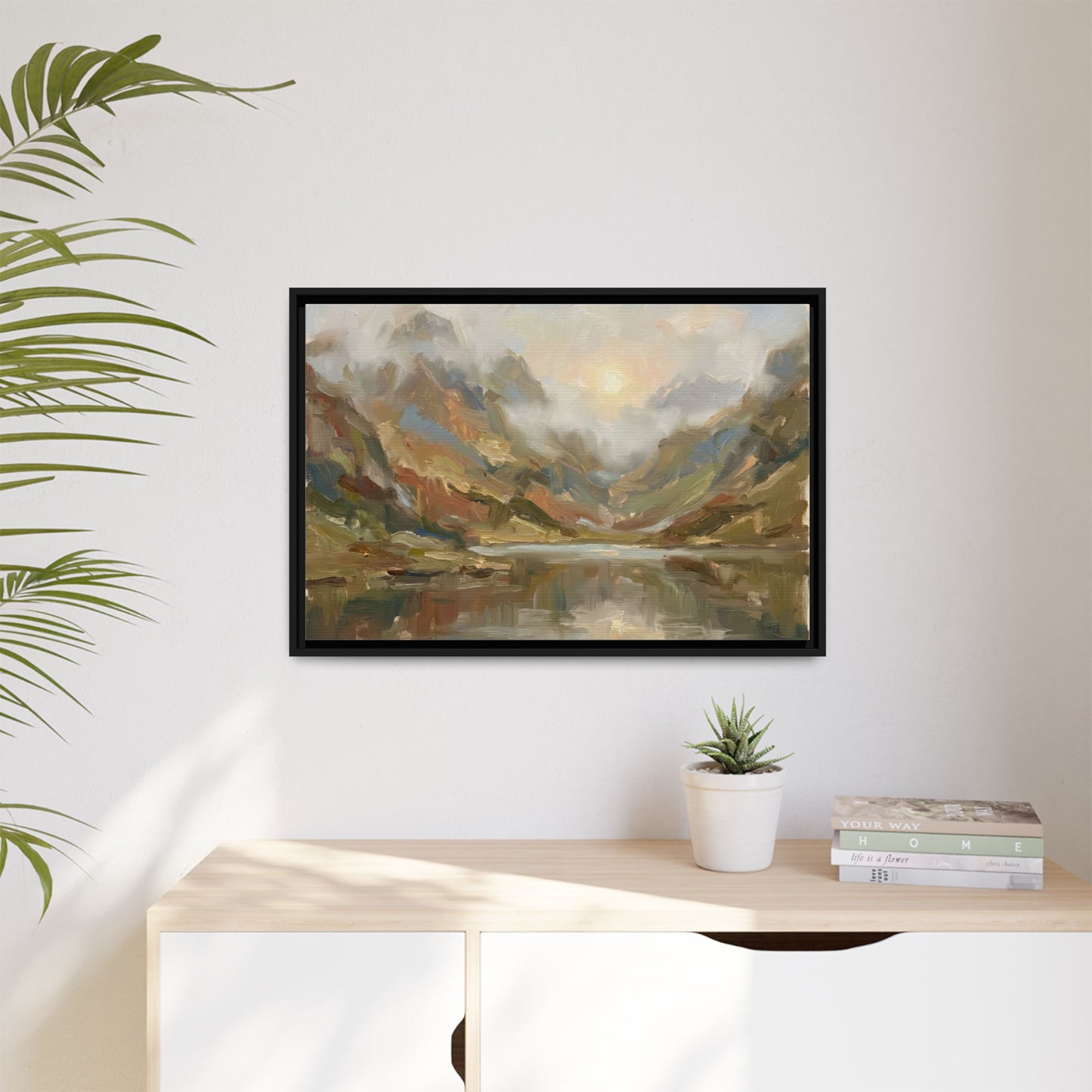 Misty Mountain Lake - Framed Canvas