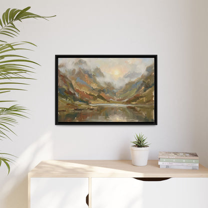 Misty Mountain Lake - Framed Canvas