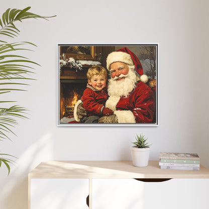 Vintage Santa with Little Boy - Framed Canvas