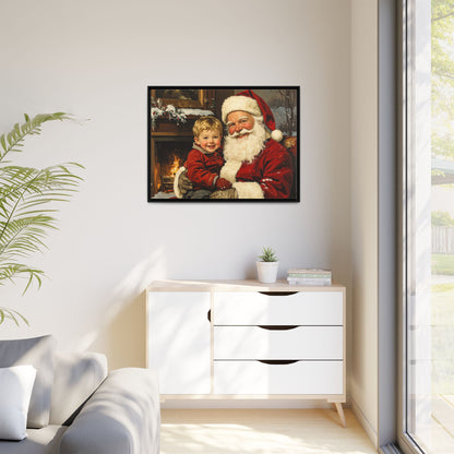 Vintage Santa with Little Boy - Framed Canvas