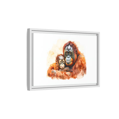 Orangutan and Baby Watercolor - Framed Canvas