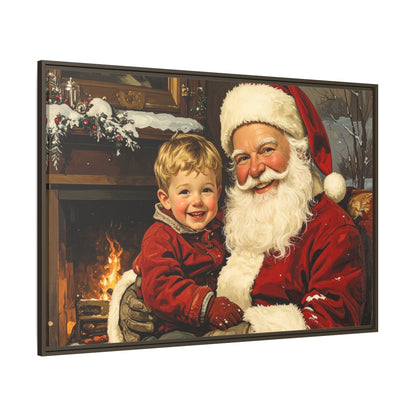 Vintage Santa with Little Boy - Framed Canvas