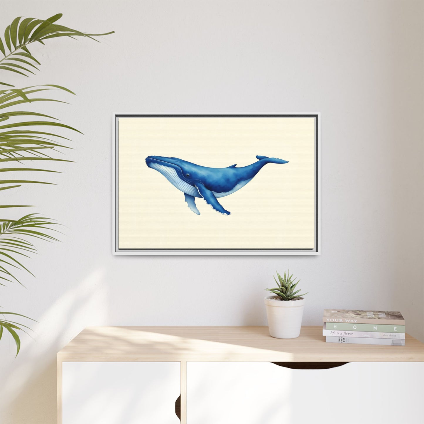 Blue Whale Watercolor - Framed Canvas