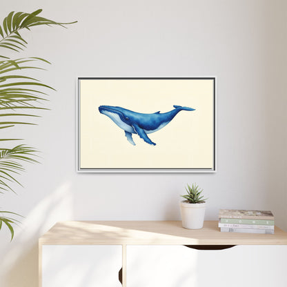 Blue Whale Watercolor - Framed Canvas