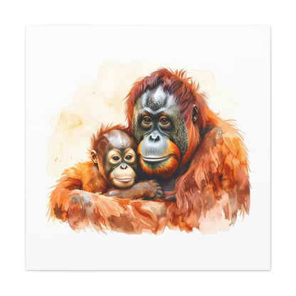 Orangutan and Baby Watercolor Canvas