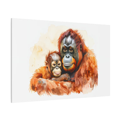 Orangutan and Baby Watercolor Canvas