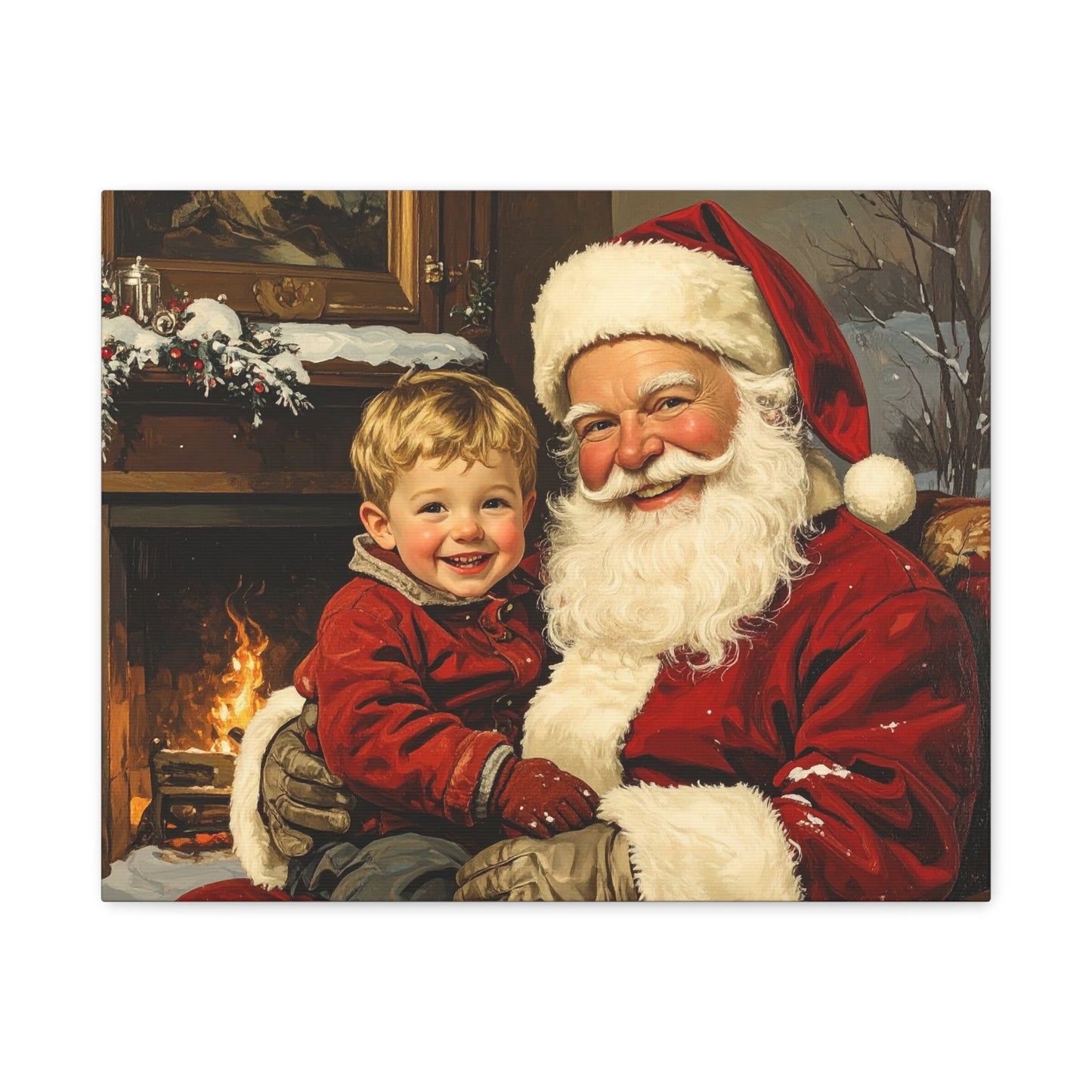 Vintage Santa with Little Boy - Canvas