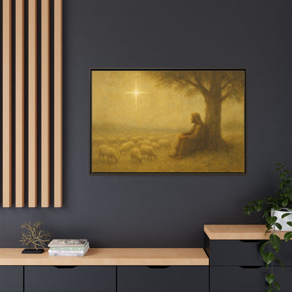 Shepherd In The Field - Framed Canvas