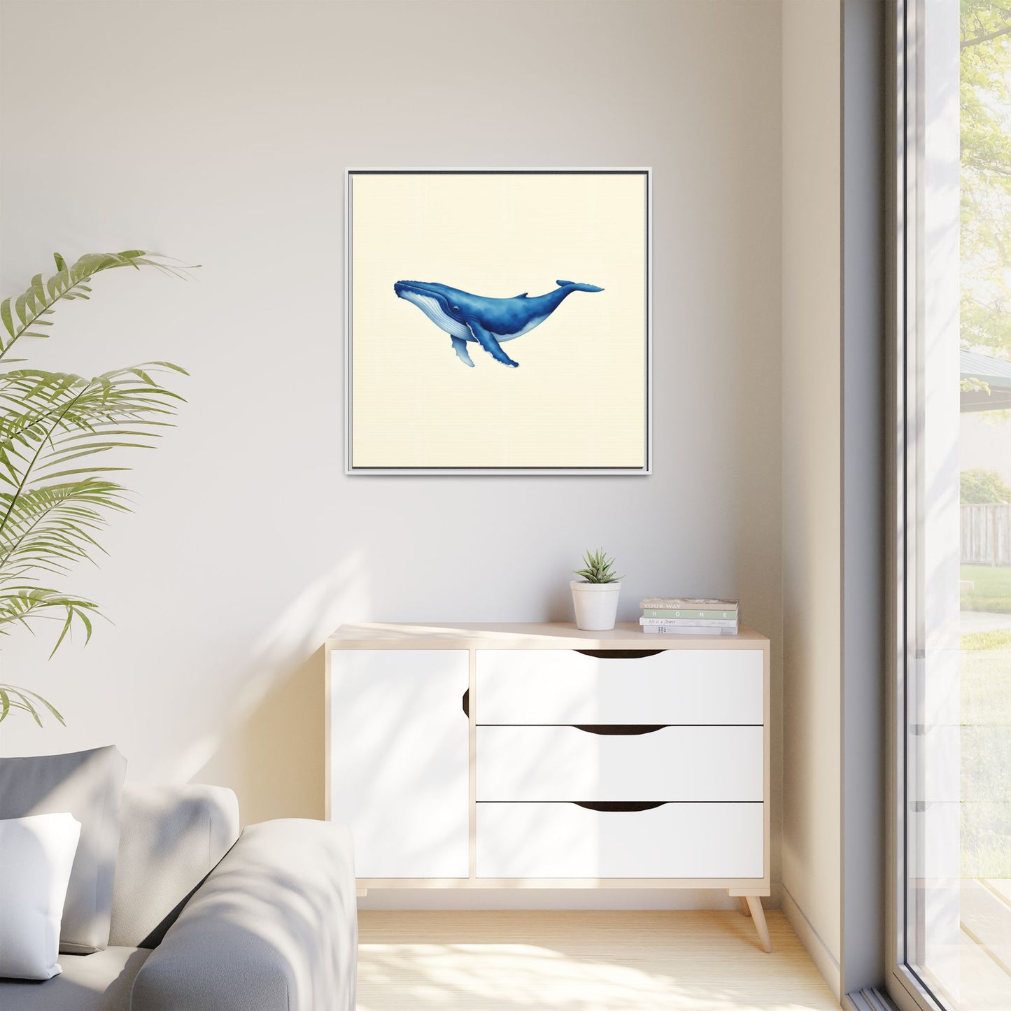 Blue Whale Watercolor - Framed Canvas