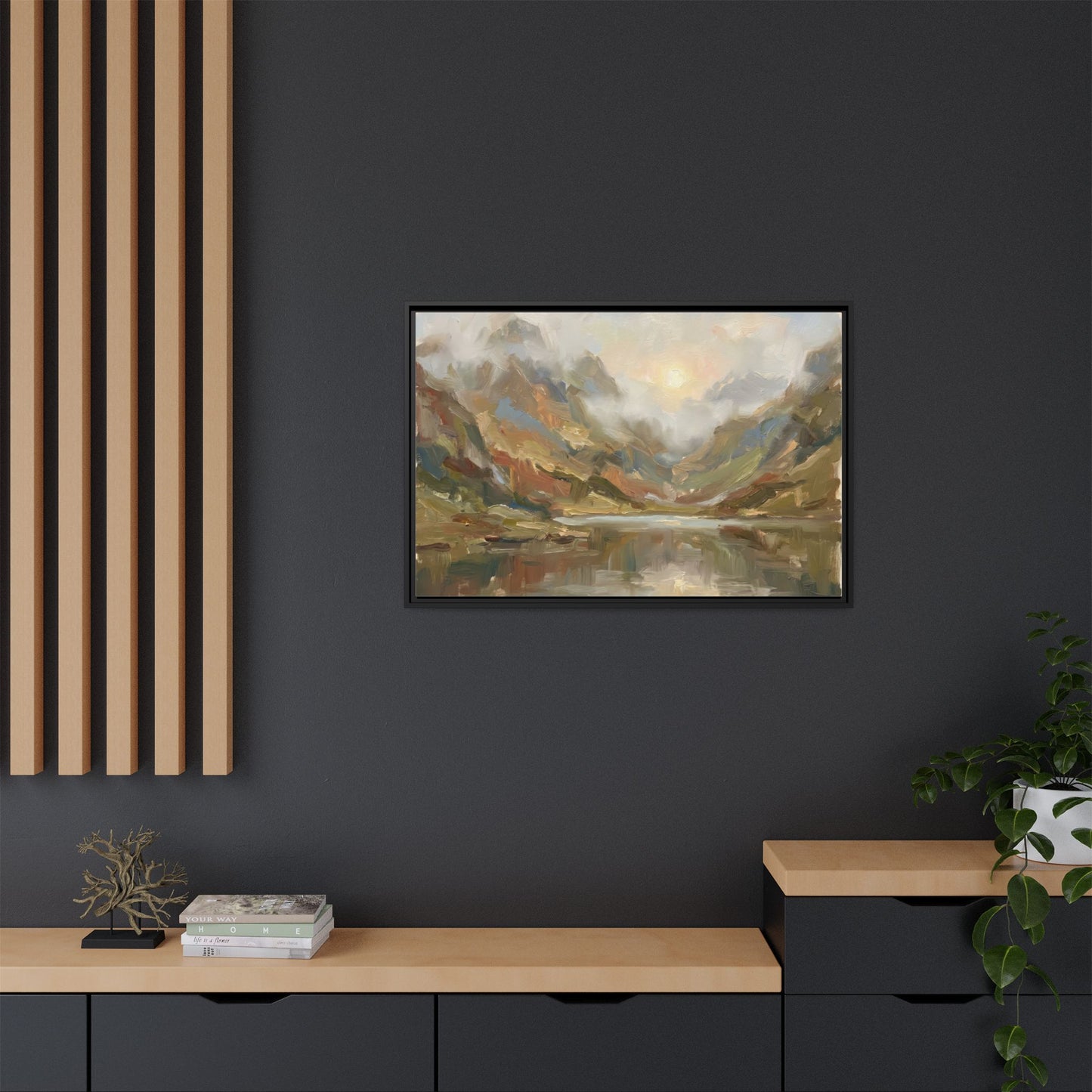 Misty Mountain Lake - Framed Canvas
