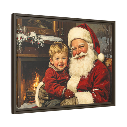 Vintage Santa with Little Boy - Framed Canvas