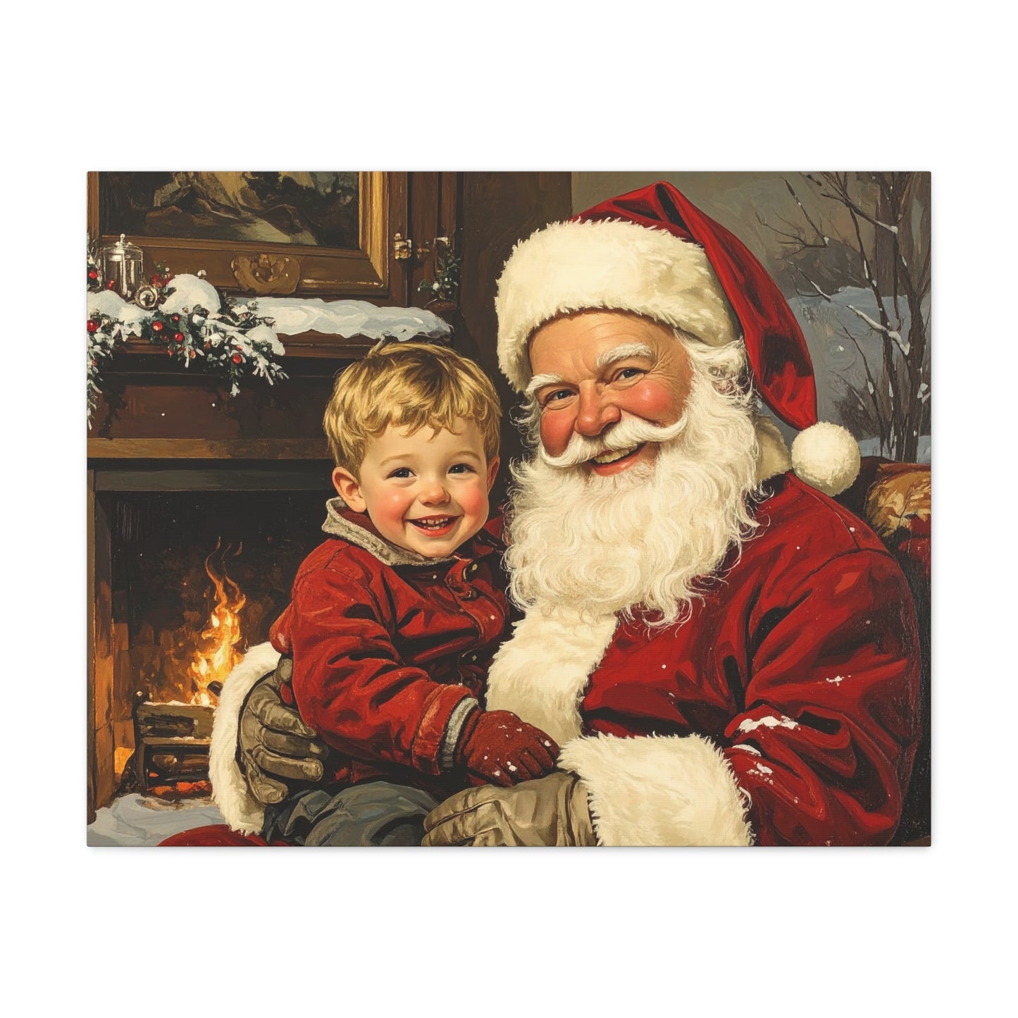 Vintage Santa with Little Boy - Canvas