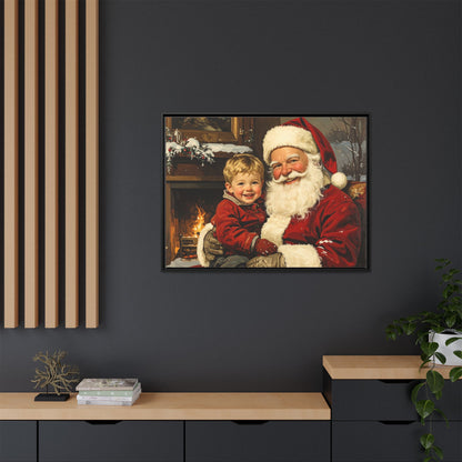 Vintage Santa with Little Boy - Framed Canvas