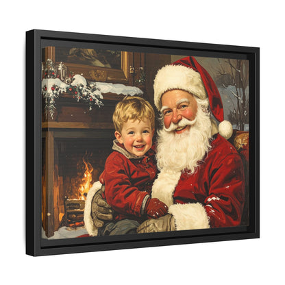 Vintage Santa with Little Boy - Framed Canvas