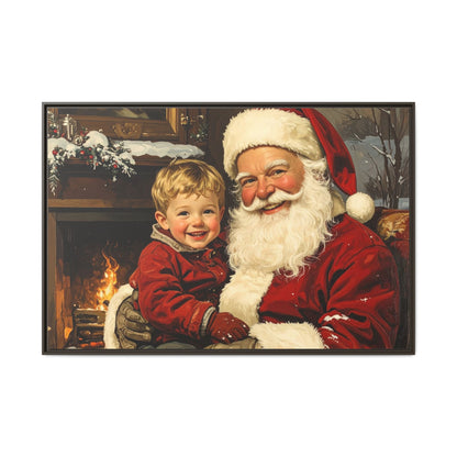 Vintage Santa with Little Boy - Framed Canvas