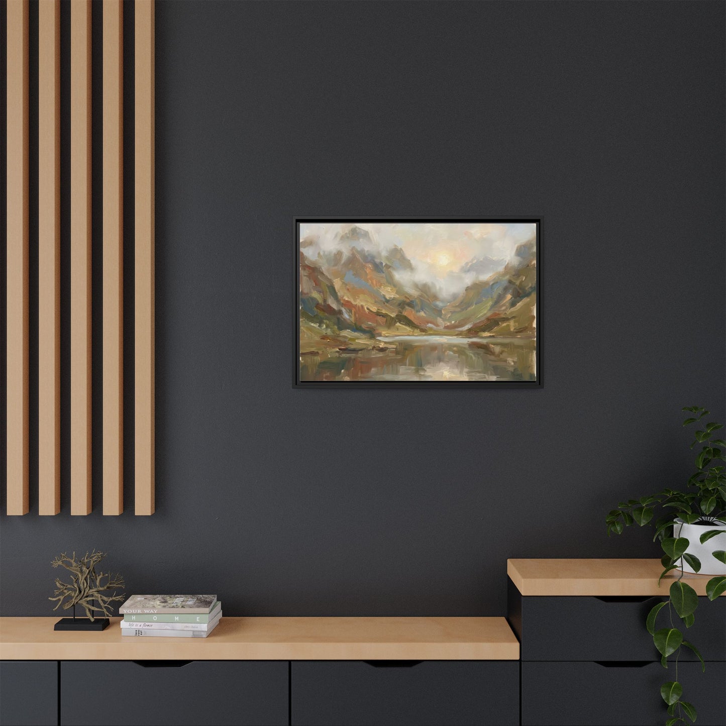 Misty Mountain Lake - Framed Canvas