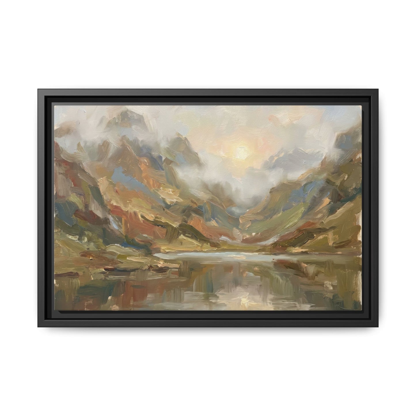 Misty Mountain Lake - Framed Canvas