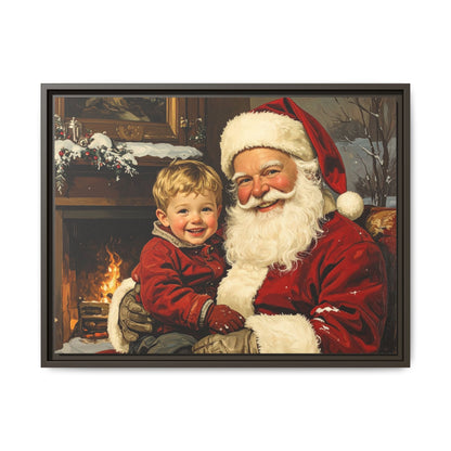 Vintage Santa with Little Boy - Framed Canvas