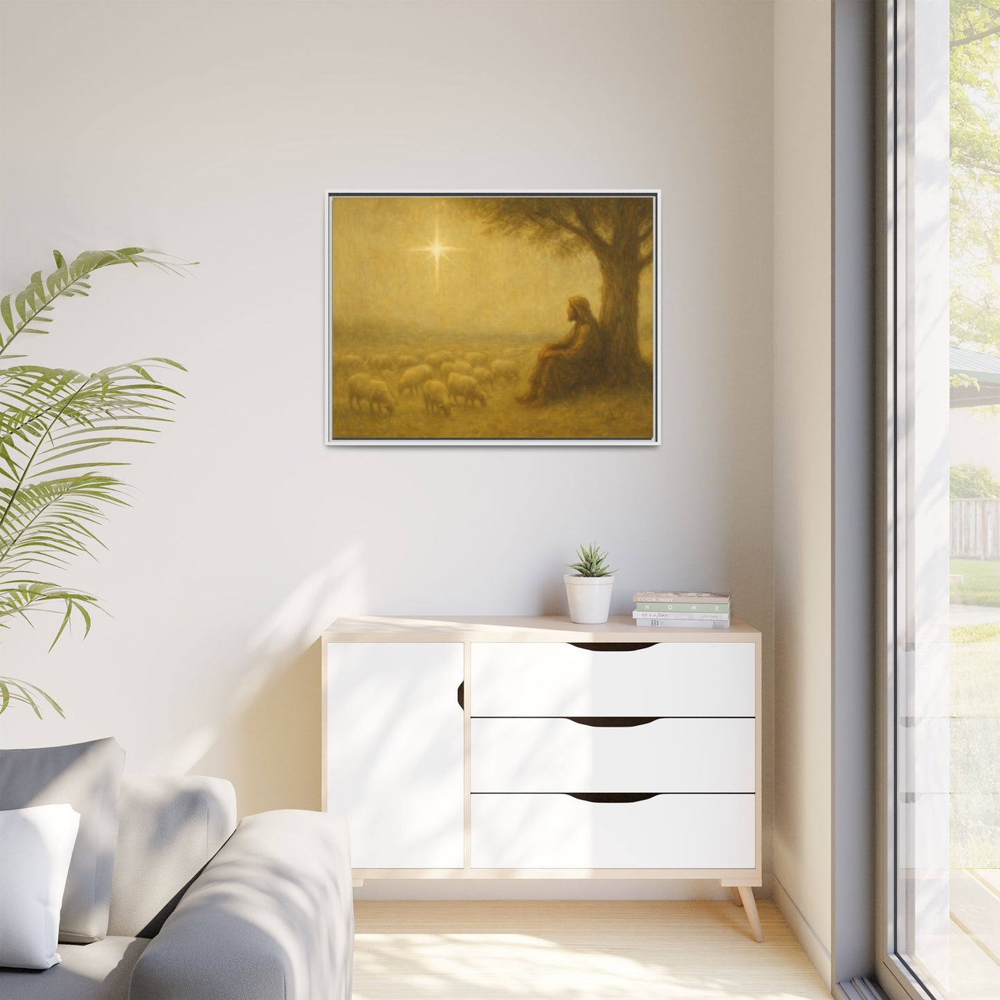 Shepherd In The Field - Framed Canvas