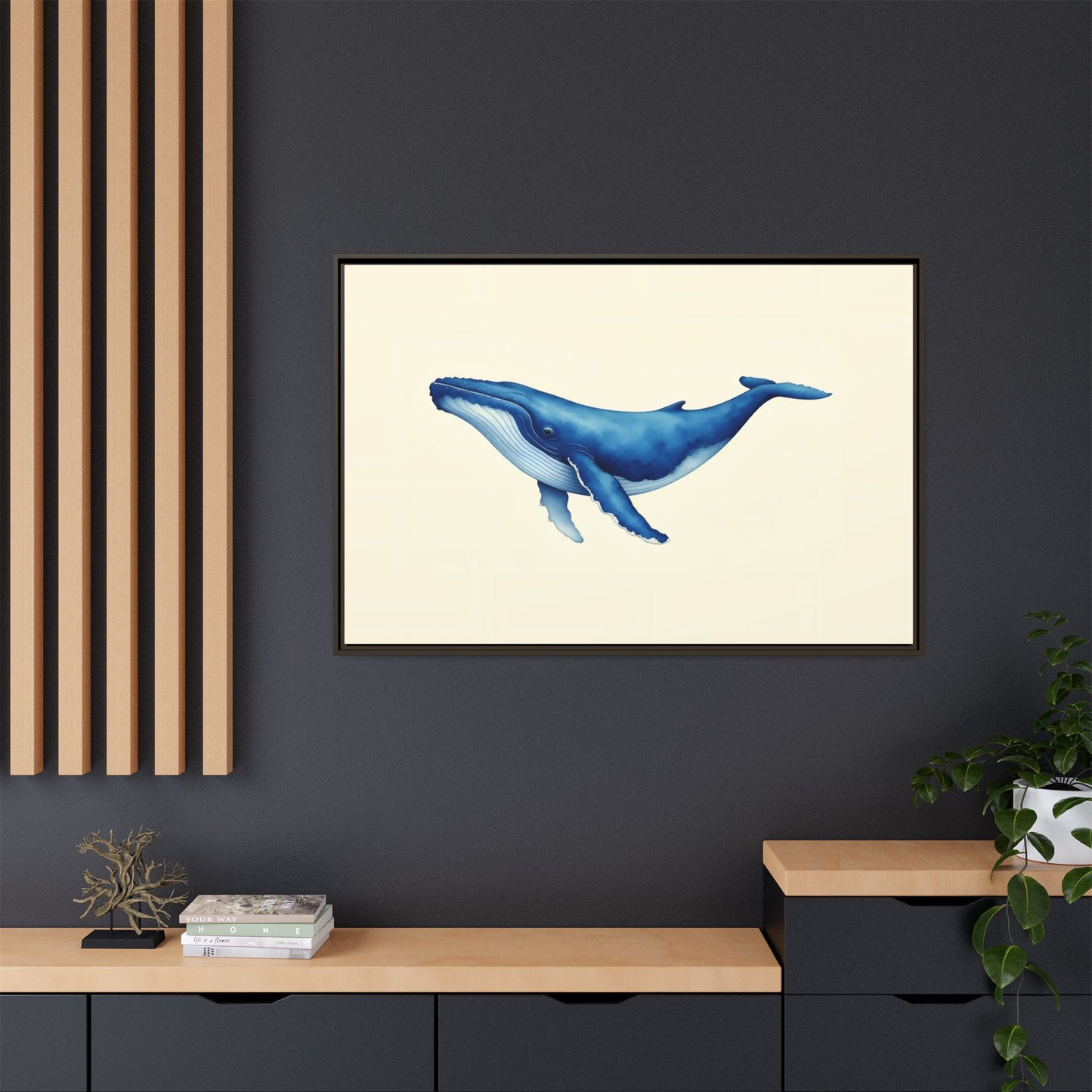 Blue Whale Watercolor - Framed Canvas