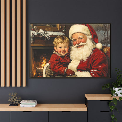 Vintage Santa with Little Boy - Framed Canvas