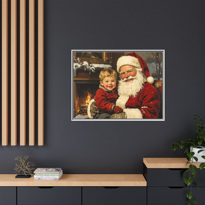 Vintage Santa with Little Boy - Framed Canvas