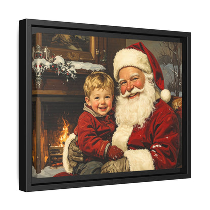 Vintage Santa with Little Boy - Framed Canvas