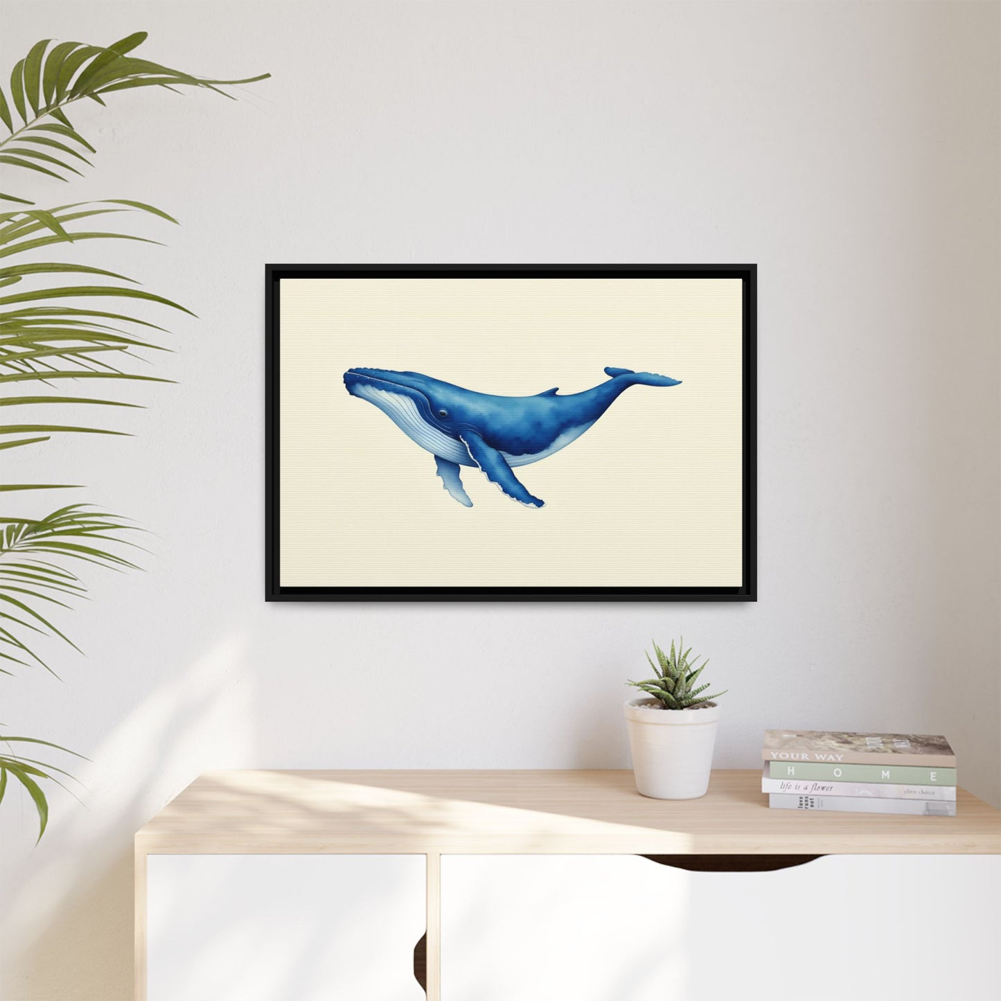 Blue Whale Watercolor - Framed Canvas