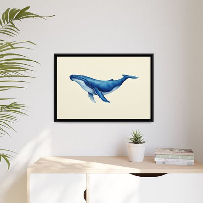 Blue Whale Watercolor - Framed Canvas