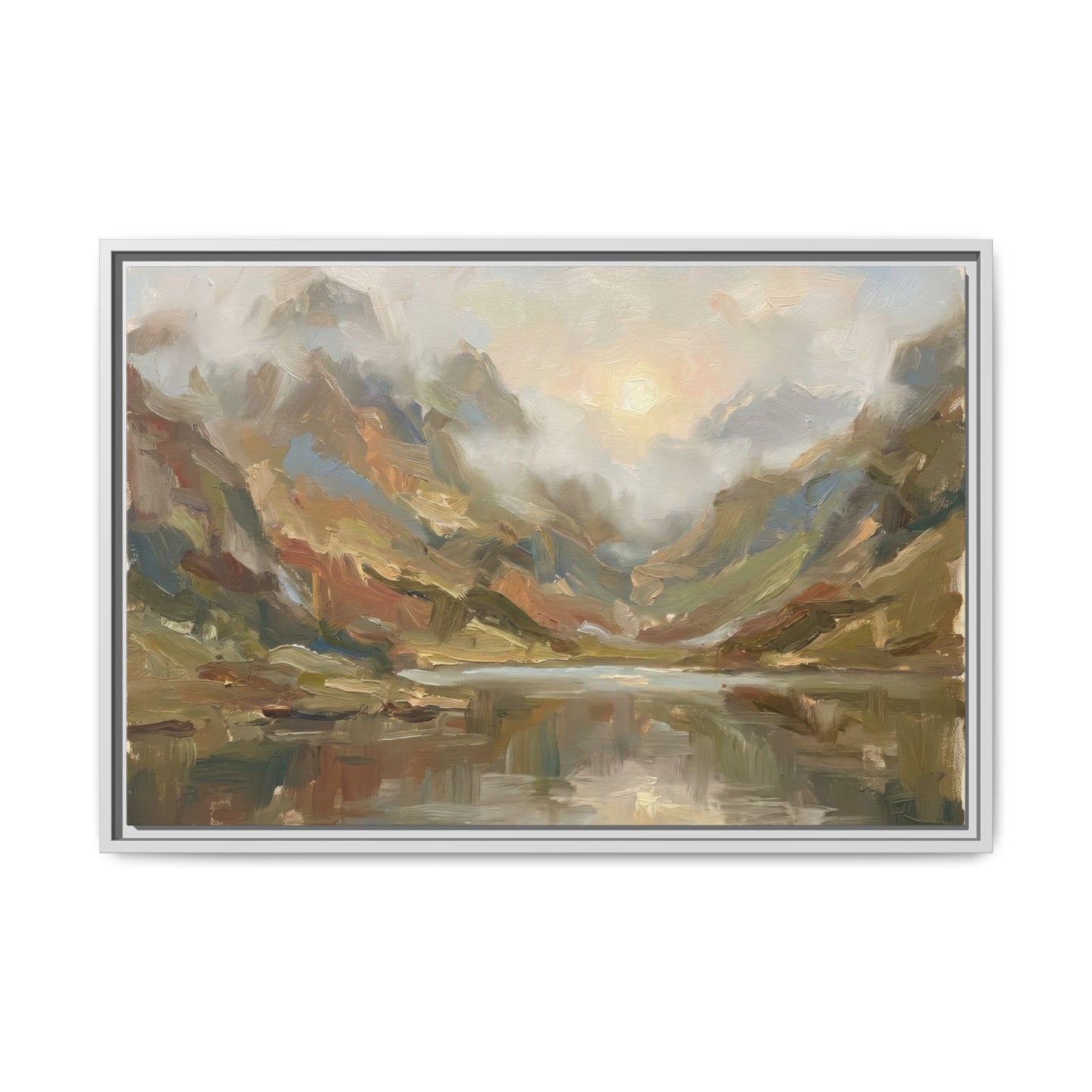 Misty Mountain Lake - Framed Canvas