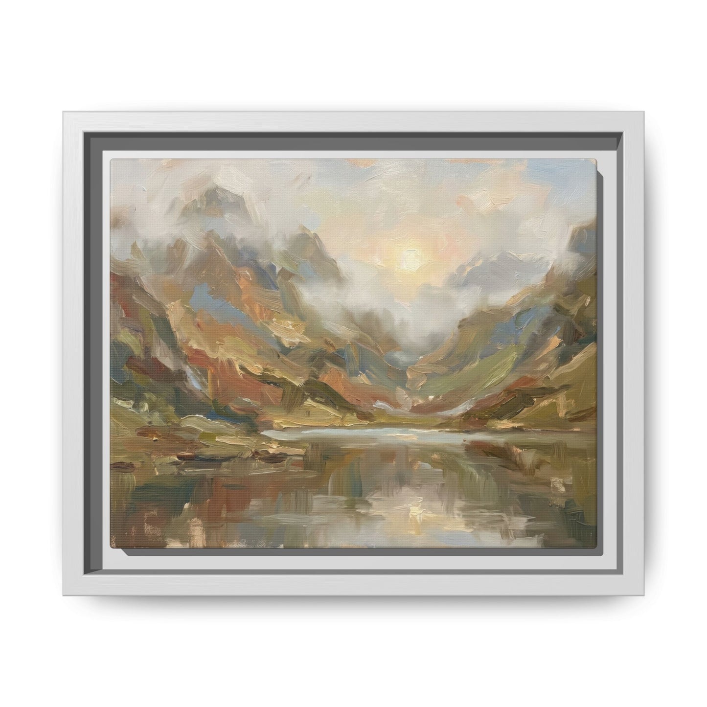 Misty Mountain Lake - Framed Canvas