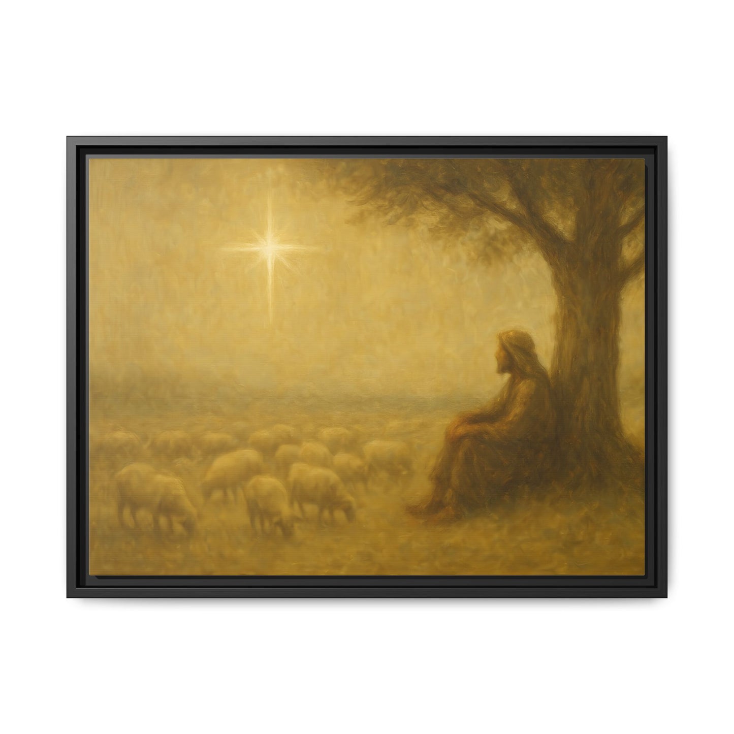 Shepherd In The Field - Framed Canvas