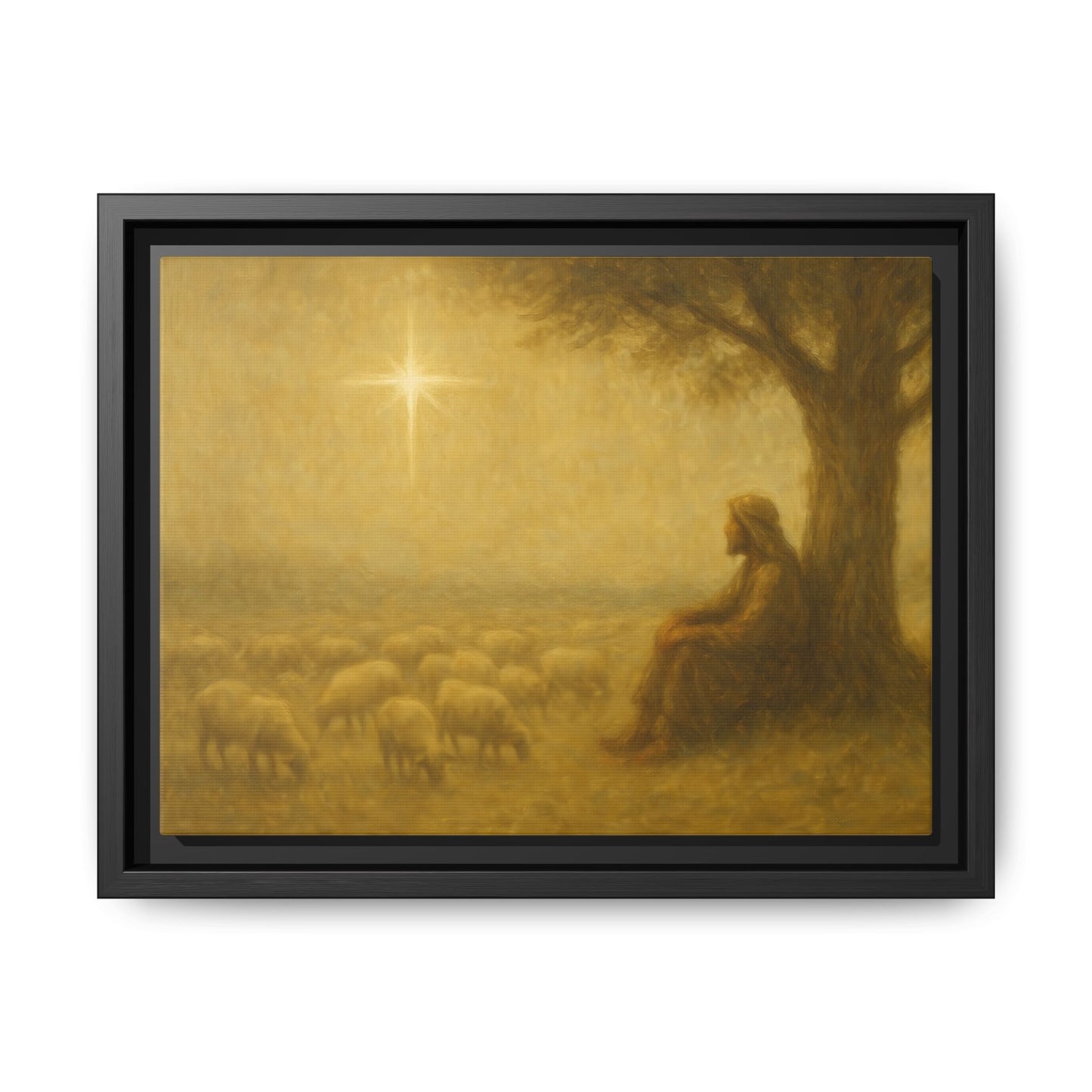 Shepherd In The Field - Framed Canvas