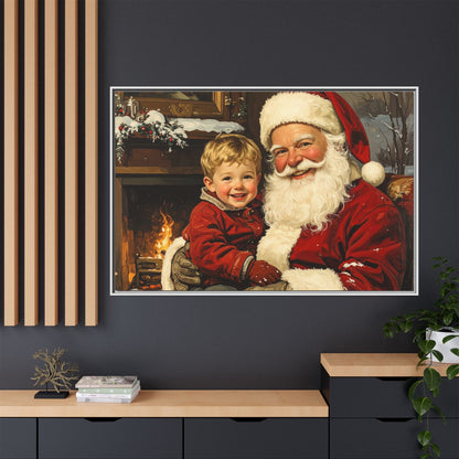 Vintage Santa with Little Boy - Framed Canvas