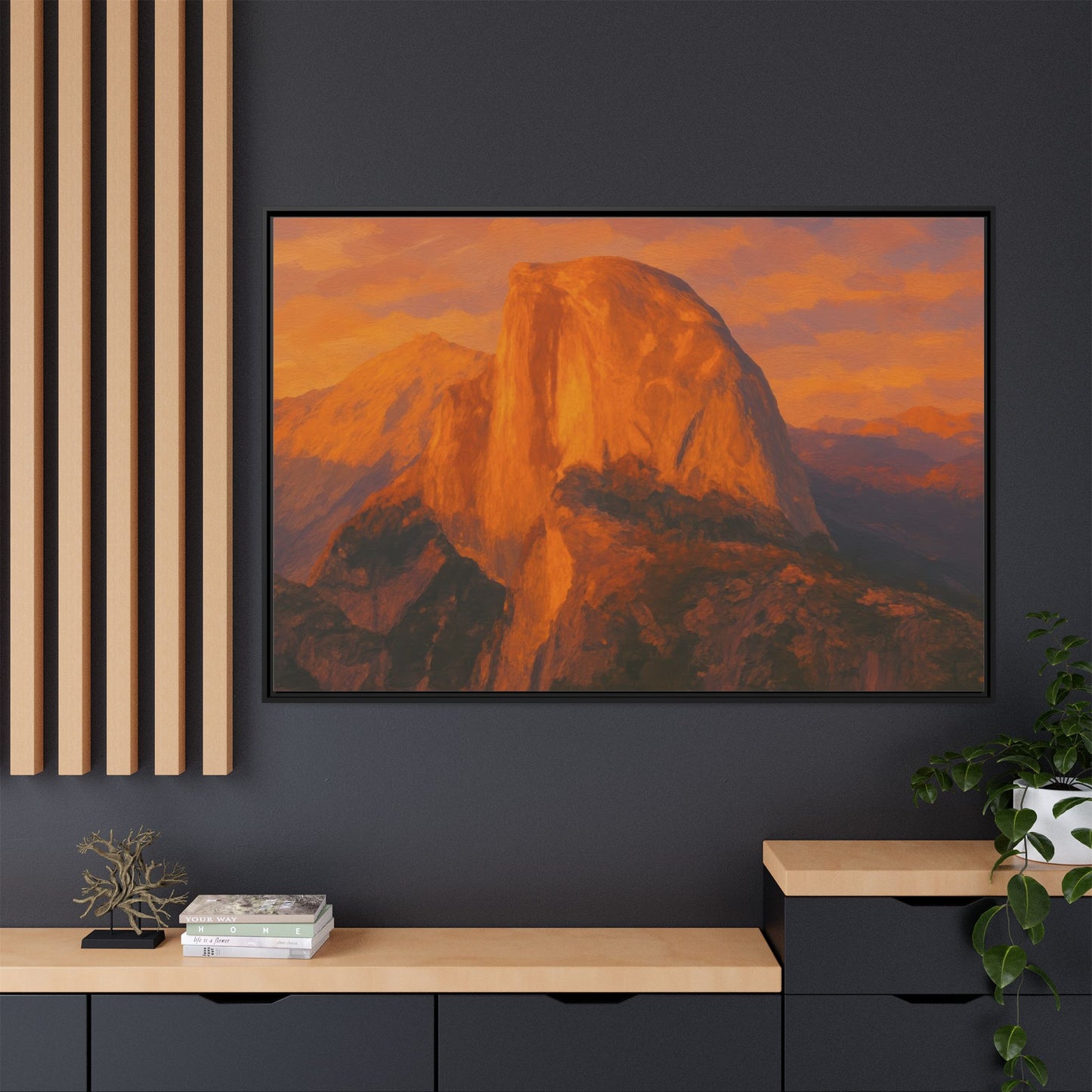 Sunset Over Half Dome - Framed Canvas