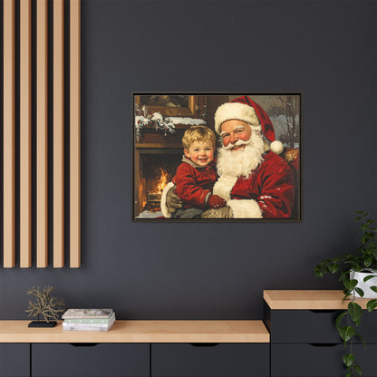 Vintage Santa with Little Boy - Framed Canvas
