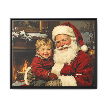 Vintage Santa with Little Boy - Framed Canvas