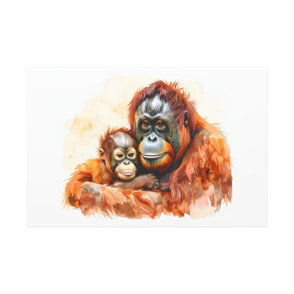 Orangutan and Baby Watercolor Canvas