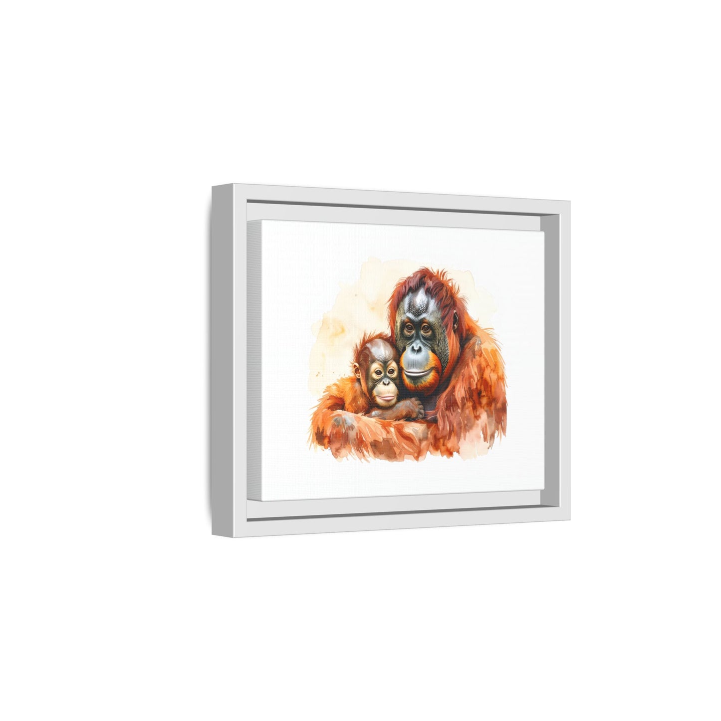 Orangutan and Baby Watercolor - Framed Canvas