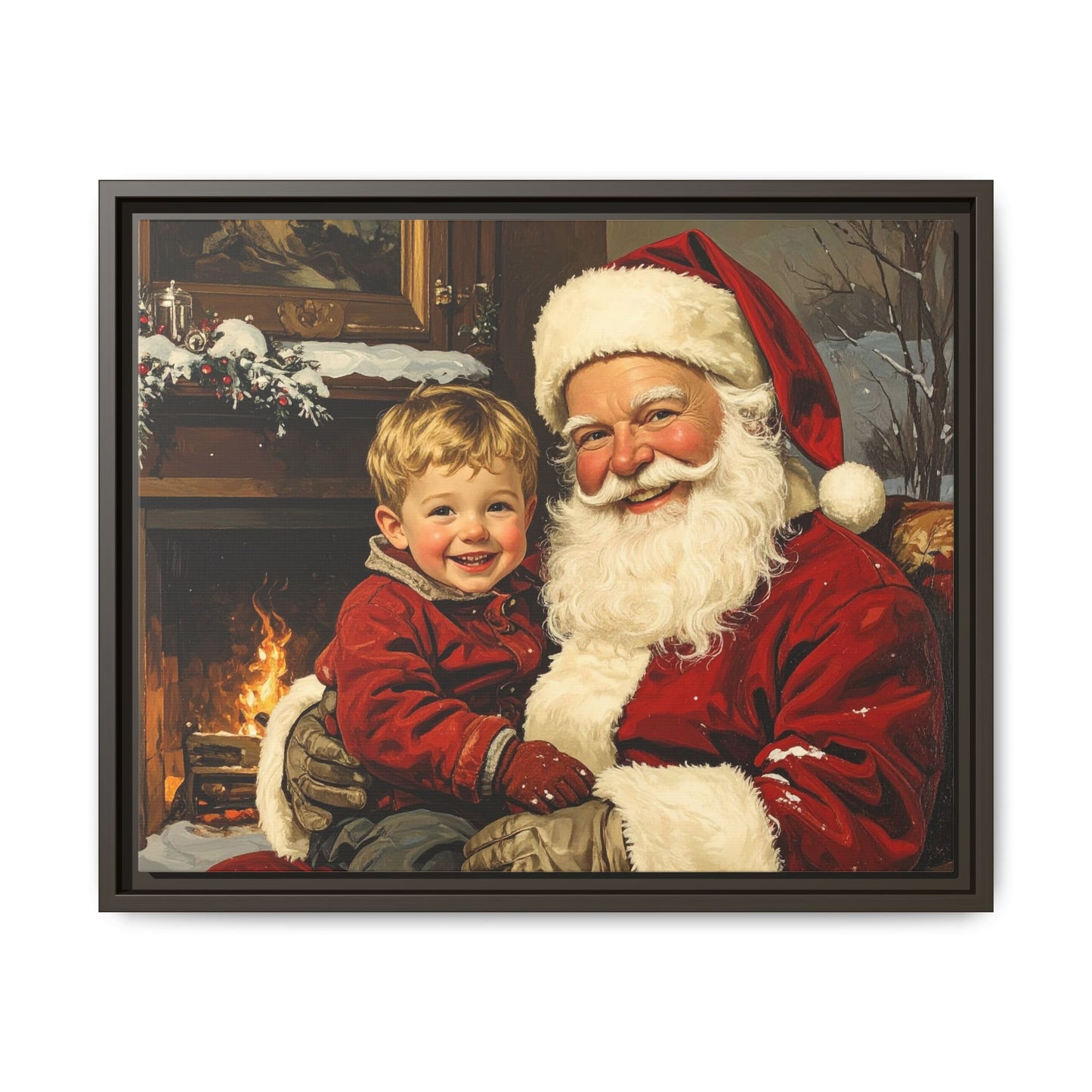 Vintage Santa with Little Boy - Framed Canvas